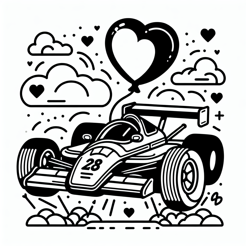 Fröhlicher Flitzer - **Tags:** #Rennauto #Kreativität #Formel1 #Rennstrecke #Ausmalbild