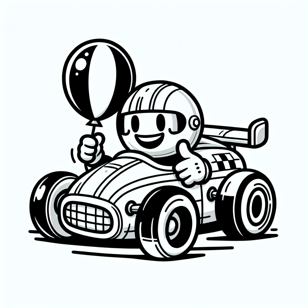 Fröhliches Flitzerchen - Tags: Rennauto, Rennen, Ausmalbild, Kinder, Spaß.