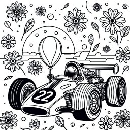 Fröhliches Blumenauto - Tags: #Rennauto #Kreativität #Formel1 #Ausmalspaß #Blumendesign