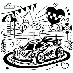 Flottes Rennauto in Fahrt - Rennauto, Herzballon, Rennstrecke, Formel 1, Boxenstopp