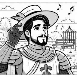 Mutiger Ritter auf Abenteuerreise - Ritter, Rüstung, Frühling, Parkszene, Musiknoten