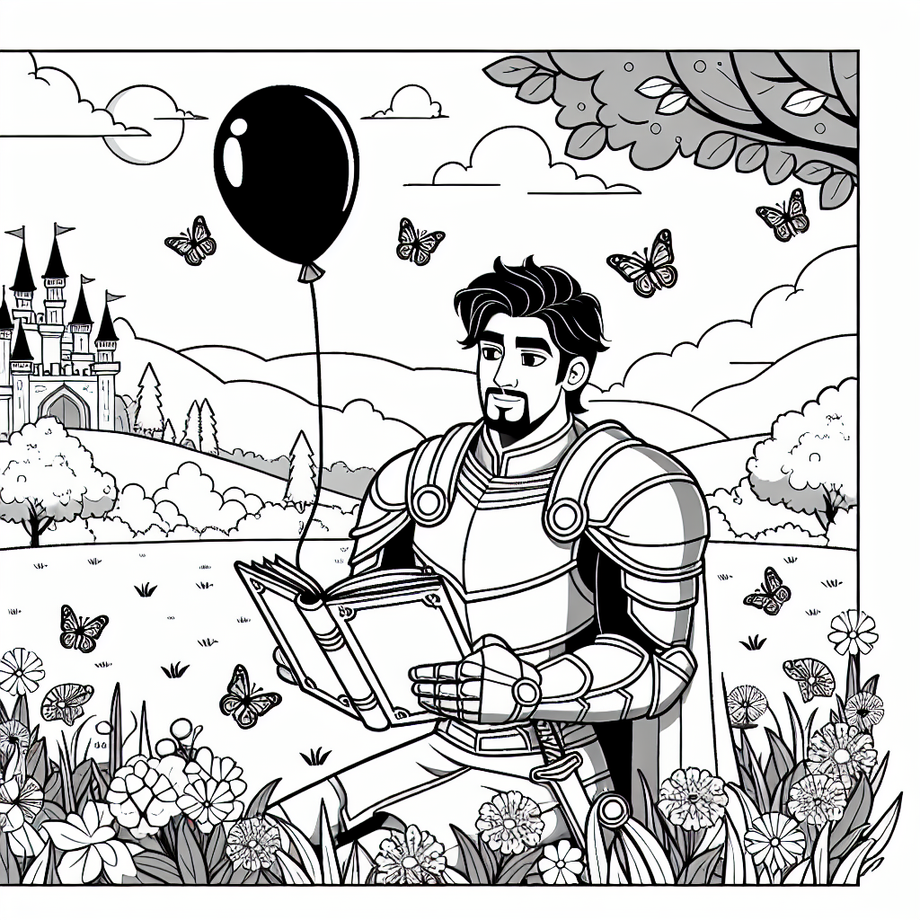 Der lesende Ritter - Ritter, Rüstung, Buch, Wiese, Ballon