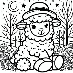 Schaf mit Sternenglanz - Schaf, Frühling, Abenddämmerung, Ausmalbild, Waldrand