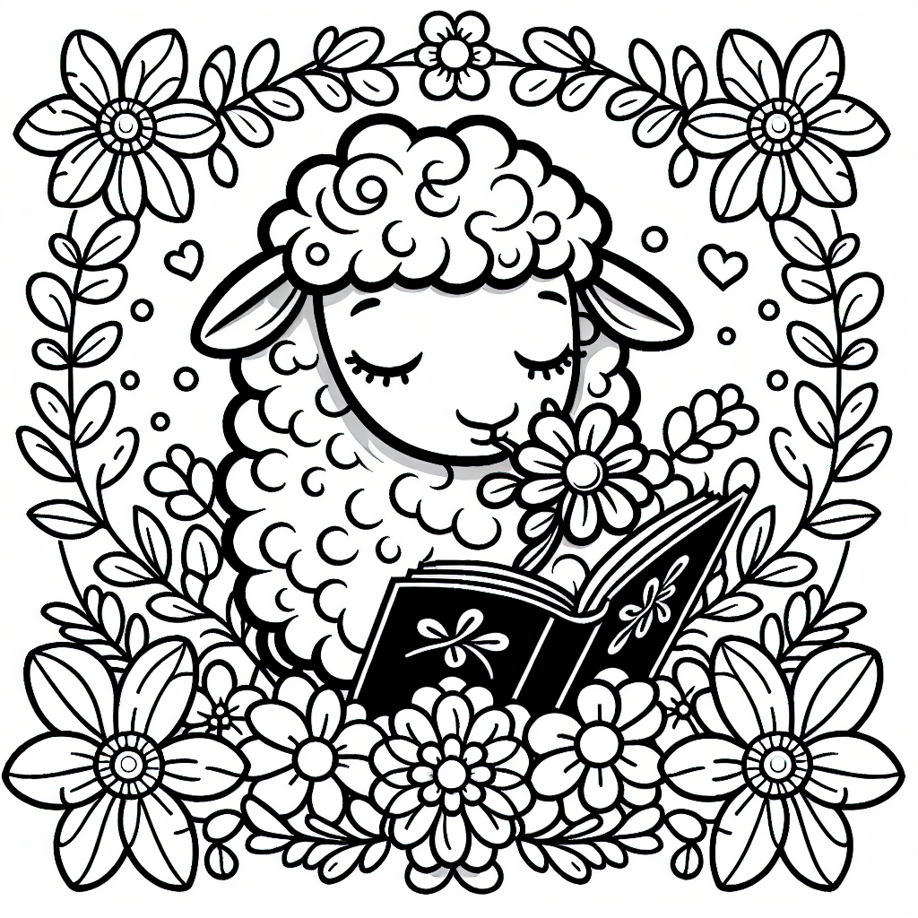 Träumerschaf - Tags: Schafe, Ausmalbilder, Kreativität, Cartoon, Blumenwiese