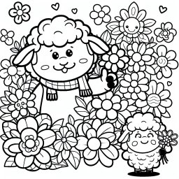 verschmitztes Blümchenschaf - Tags: Schaf, Ausmalbild, Kinderfreundlich, Blumen, Kreativmalen