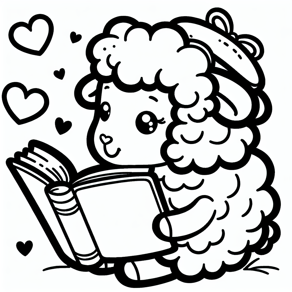 Herziges Leseschaf - Tags: Schaf, Ausmalbild, Kreativ, Kinderfreundlich, Farbenfroh