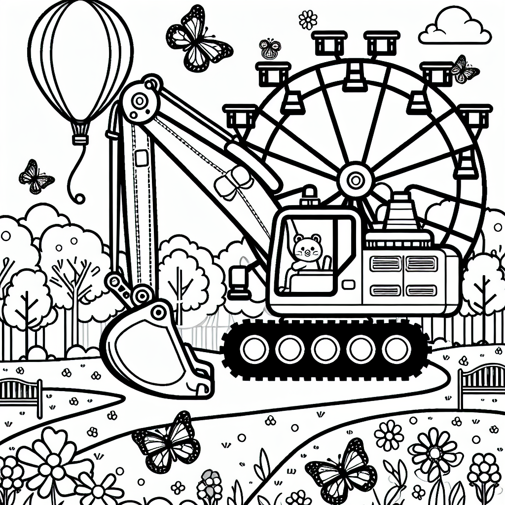 Schaufelradbagger Spaß - Schaufelradbagger, Parkausflug, Frühlingstag, Ausmalspaß, Kinderfreundlich
