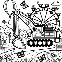 Schaufelradbagger Spaß - Schaufelradbagger, Parkausflug, Frühlingstag, Ausmalspaß, Kinderfreundlich