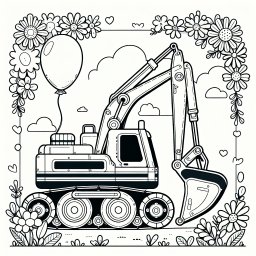 Schwebender Bagger – Tags: Ausmalbild, Baufahrzeuge, Fantasie, Kinder, Eimerkettenbagger