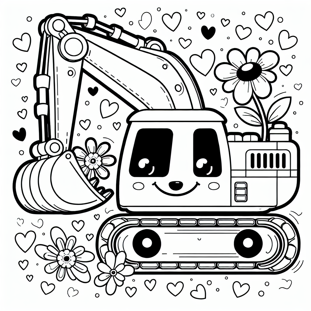 Tanzender Schaufelliebling - Tags: #BaumaschinenAbenteuer #Freundschaft #TagebauMagie #BaggerMitHerz #BlumigeFreude