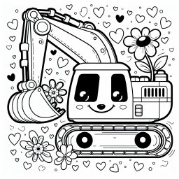 Tanzender Schaufelliebling - Tags: #BaumaschinenAbenteuer #Freundschaft #TagebauMagie #BaggerMitHerz #BlumigeFreude