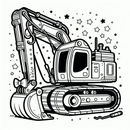 Neugieriger Bagger – Tags: #Schaufelradbagger #Tagebau #Kreativität #Ausmalbild #Maschinenwelt