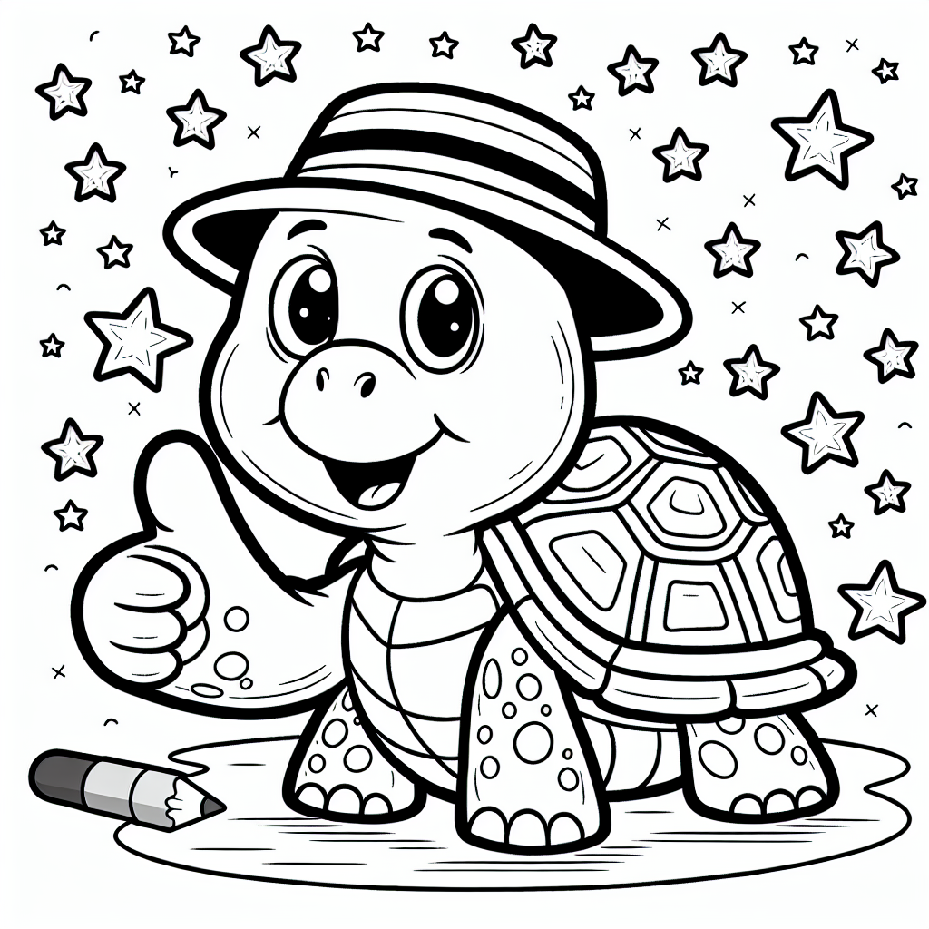Coole Sternenschildkröte - Tags: Schildkröte, Cartoon, Ausmalbild, Hut, Sterne