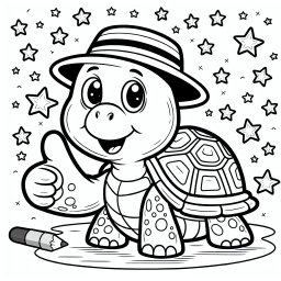 Coole Sternenschildkröte - Tags: Schildkröte, Cartoon, Ausmalbild, Hut, Sterne