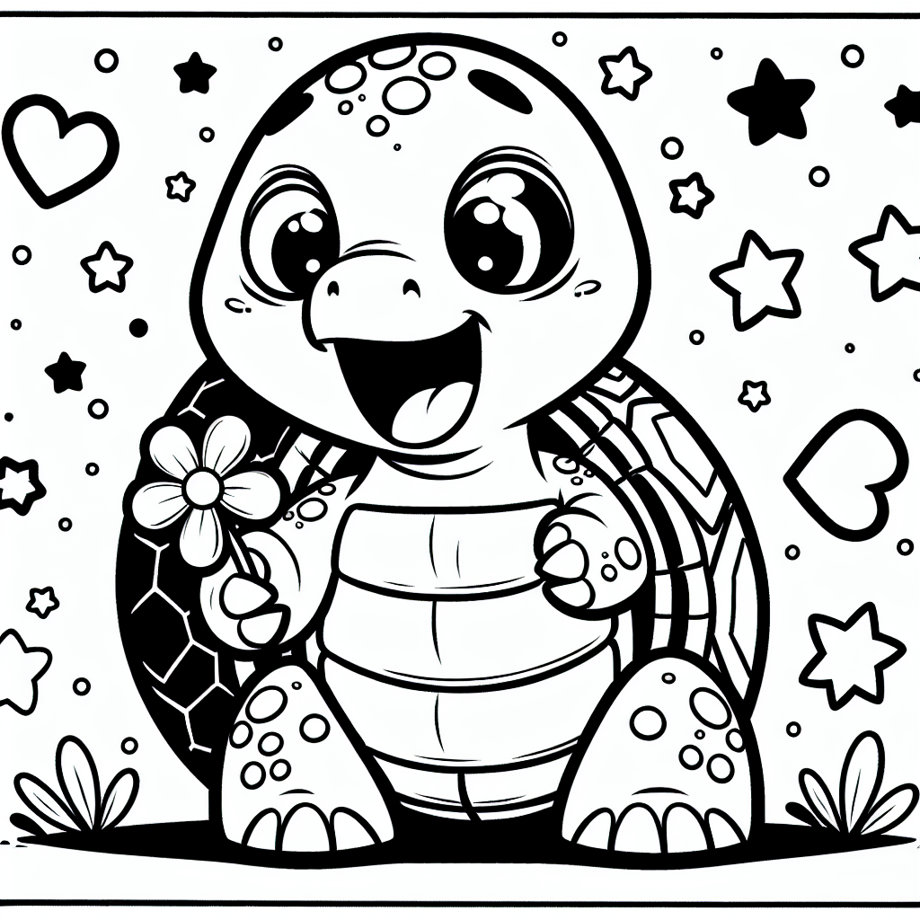 Tauche ein in die magische Welt der Malbücher und bringe die aufgeregte Schildkröte zum Leben! Beginne mit dem Panzer der Schildkröte: Nutze satte Grüntöne und mische sie mit sanften Brauntönen, um die Langlebigkeit und Stärke des Panzers zu betonen. Du kannst auch mit metallischen Farben experimentieren, um einen schimmernden Effekt zu erzielen, der an das glitzernde Meer erinnert. Wechsle zu ihrem Körper und verwende helle Farben wie Gelb und Hellgrün, um ihre Freude und Energie zu unterstreichen. Die Blume in ihrer Hand könnte in leuchtenden Rottönen erstrahlen, um ihre Schönheit und den Kontrast zur Schildkröte hervorzuheben.
Für die funkelnden Sterne im Hintergrund eignen sich Gold und Silber perfekt, um eine traumhafte Nachtszene zu schaffen. Die kräftigen schwarzen Linien helfen dir, die Formen klar zu definieren und deine kreativsten Ideen umzusetzen. Denke beim Ausmalen daran, mit Schattierungen zu experimentieren, um Tiefe und Dimension zu schaffen.
Die Schildkröte symbolisiert Langsamkeit und Ruhe - nimm dir Zeit beim Ausmalen und genieße den kreativen Prozess. Vielleicht kannst du auch einen blauen oder türkisen Hintergrund hinzufügen, der an das Meer erinnert, um das Gesamtbild abzurunden.