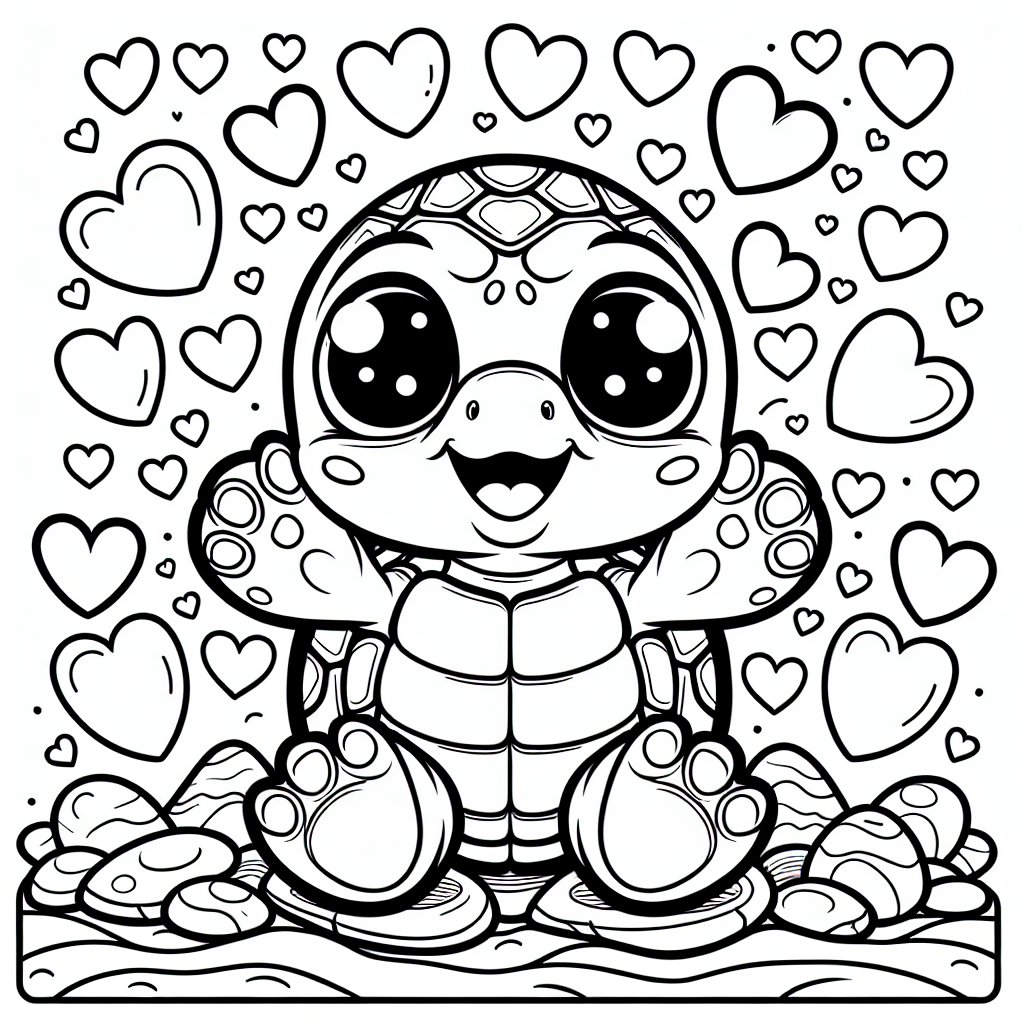 Freudige Herzschildkröte - Tags: Schildkröte, Malbuch, Ausmalbild, Kreativität, Kinder