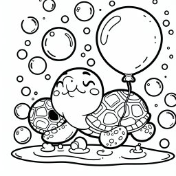 Fröhliche Blasenschildkröte - Schildkröte, Abenteuer, Ausmalbild, Fantasie, Ballon