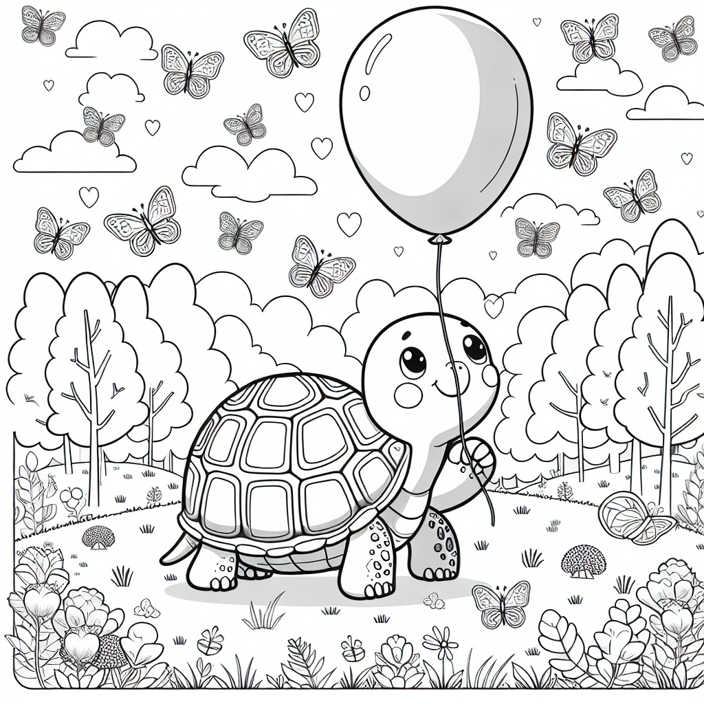 Neugierige Schildkröte auf Entdeckungsreise - Schildkröte balanciert, Frühlingstag Farbenfroh Ausmalen, Blühende Wiese Nat...