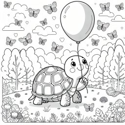 Neugierige Schildkröte auf Entdeckungsreise - Schildkröte balanciert, Frühlingstag Farbenfroh Ausmalen, Blühende Wiese Naturfreundlich