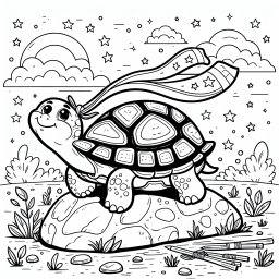 Mutige Schildkröte im Sternenlauf - Schildkröte malen, Frühlingsabenteuer, Superheldenschildekrote, Ausmalspaß im Frühling