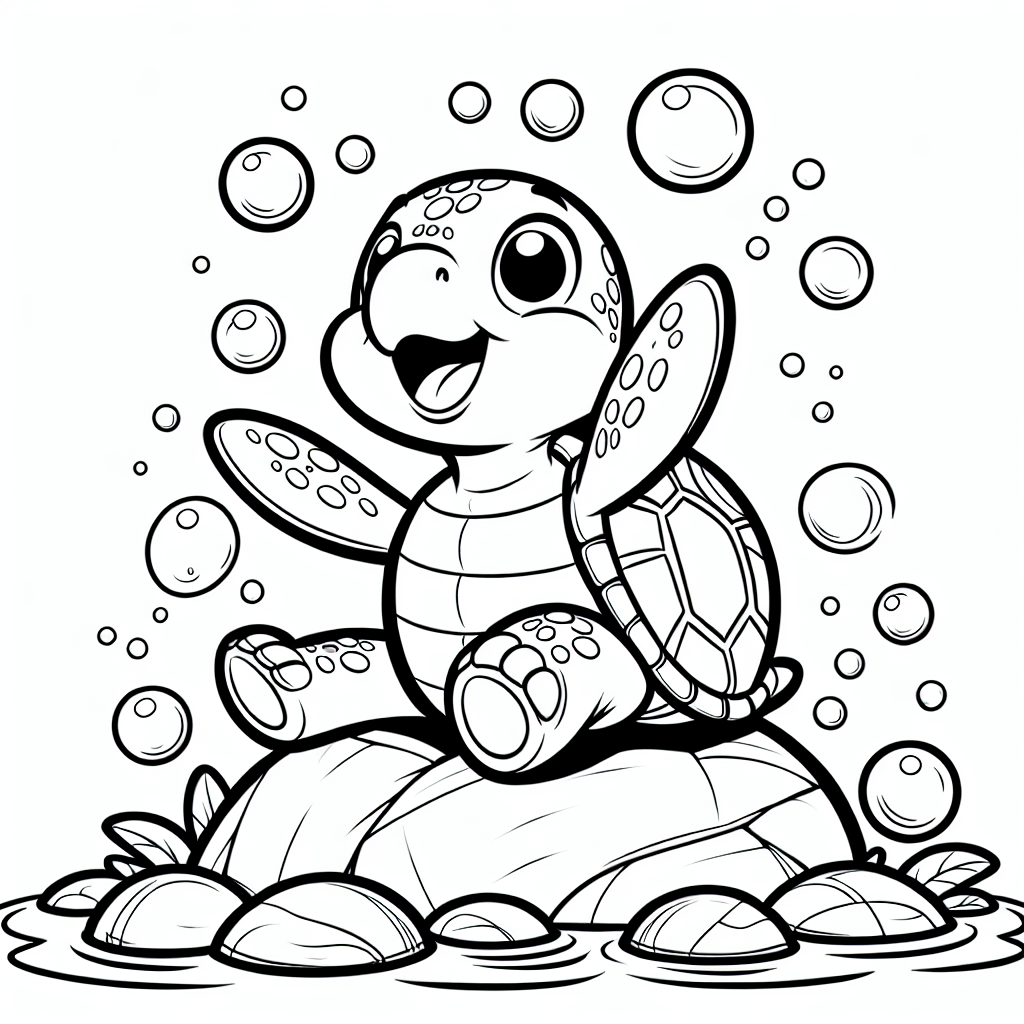 Winkende Blasenkumpel - Tags: Kinder, Schildkröten, Ausmalbild, Unterwasser, Kreativität