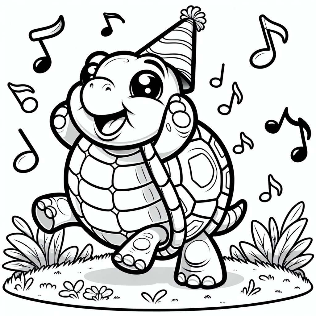 Fröhliche Schildkrötenbewegung - Schildkröte, Wiese, Tanzen, Hut, Käfer