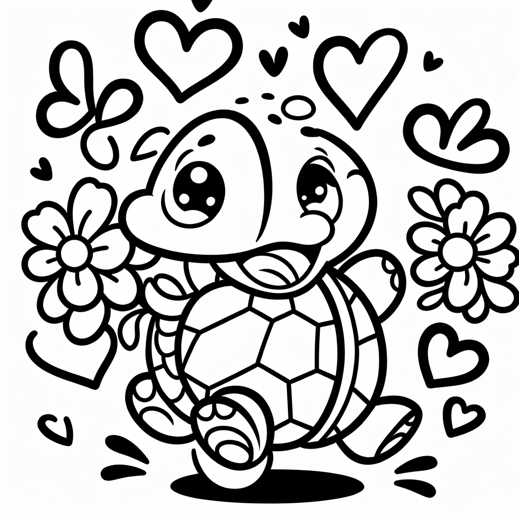 Aufgeregte Blütenschildkröte - #Schildkröte, #Ausmalbild, #BlumenFreund, #Fröhlich, #Kreativität