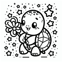 Fröhliche Blütenschildkröte - Ausmalbild, Schildkröten, Malspaß, Kinder, Quiz