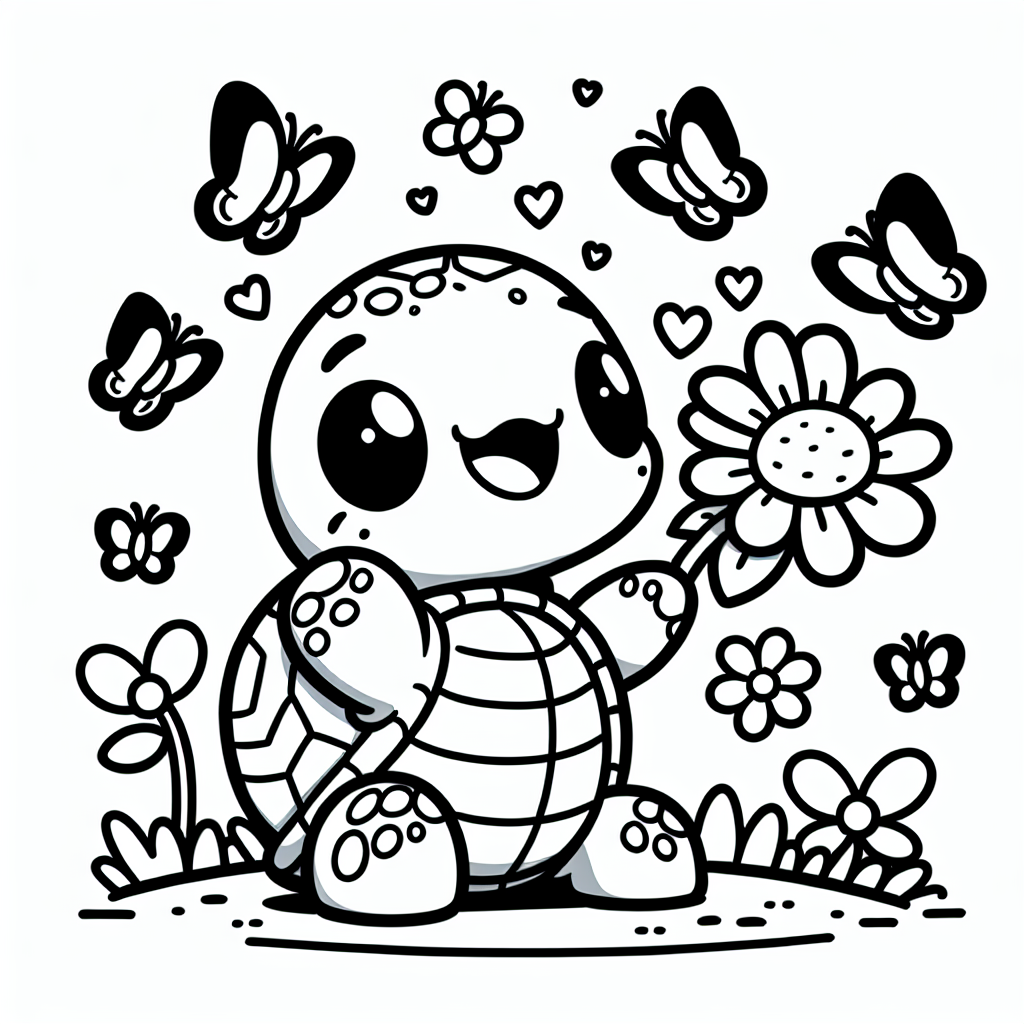 Willkommen in der wundervollen Welt der Turtles! Heute erwartet dich ein ganz besonderes Ausmalabenteuer: Vor dir siehst du eine aufgeregte kleine Schildkröte, die stolz eine Blume in ihren Flossen hält. Um sie herum flattern fröhliche Schmetterlinge, die die Luft mit ihren bunten Flügeln füllen. Die Umrisse sind fett und glatt - perfekt für kleine Künstler, um ihrer Fantasie freien Lauf zu lassen und Farbe ins Spiel zu bringen.
Während du deine Stifte zückst und die Schildkröte zum Leben erweckst, denk daran, dass sie vielleicht langsam ist, aber dafür umso langlebiger. Ihr Panzer schützt sie auf ihren Ausflügen sowohl im Meer als auch bei ihren Landgängen. Wer weiß, vielleicht hält die Blume, die sie trägt, ein Geheimnis der Langlebigkeit?
Bevor du mit dem Ausmalen beginnst, habe ich ein kleines Rätsel für dich: Was hat keinen Flügel, kann aber tauchen, ist häufig sehr alt und auf jedem Landgang beinahe unschlagbar langsam?
Na klar, es ist unsere fantastische Schildkröte! Also schnapp dir deine Farben und lass deiner Kreativität freien Lauf - diese Schildkröte wartet nur darauf, in leuchtenden Farben zu erstrahlen!