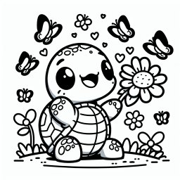 Aufgeregte Blütenschildkröte – Tags: Schildkröte, Ausmalbild, Tiere, Ozean, Natur.