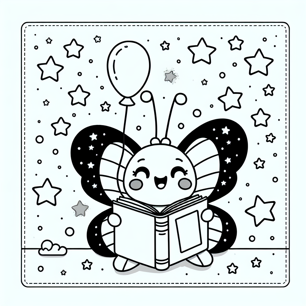 Fröhlicher Bücherfalter - Tags: Schmetterlinge, Ausmalen, Kreativität, Kinder, Fantasie.