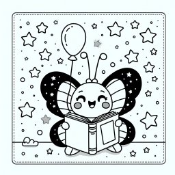Fröhlicher Bücherfalter - Tags: Schmetterlinge, Ausmalen, Kreativität, Kinder, Fantasie.