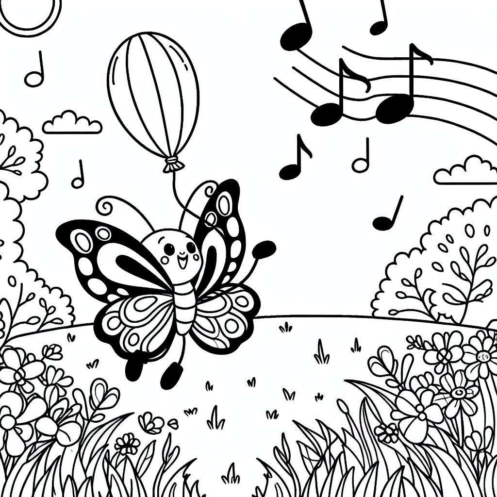 Tänzelnder Schmetterling - Ausmalbild Sommerwiese, spielender Schmetterling, bunte Farben