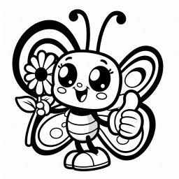 Fröhlicher Blütenfreund - Tags: Schmetterlinge, Ausmalbilder, Cartoon-Schmetterling, Kinderkunst, Kreativität