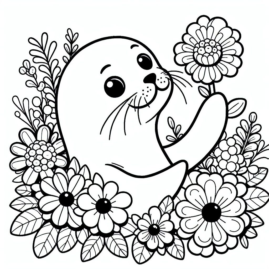 Neugieriger Blütenfisch - Fisch, Ausmalbild, Blume, Schwimmen