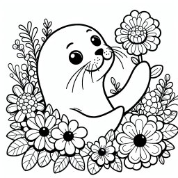 Neugieriger Blütenfisch - Fisch, Ausmalbild, Blume, Schwimmen