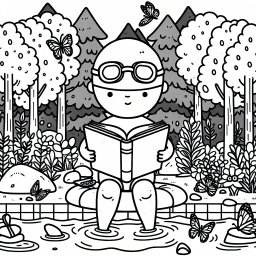 Buchlesender Schwimmer - Schwimmen, Malbuch, Kinderillustration