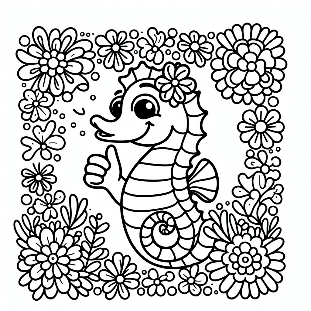 Lustiges Blütenpferd - Tags: #Seepferdchen #Ausmalbild #Unterwasserwelt #KreativitätFürKinder