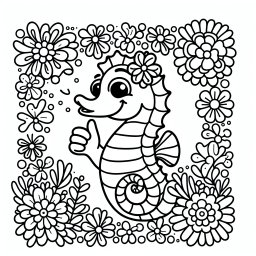 Lustiges Blütenpferd - Tags: #Seepferdchen #Ausmalbild #Unterwasserwelt #KreativitätFürKinder