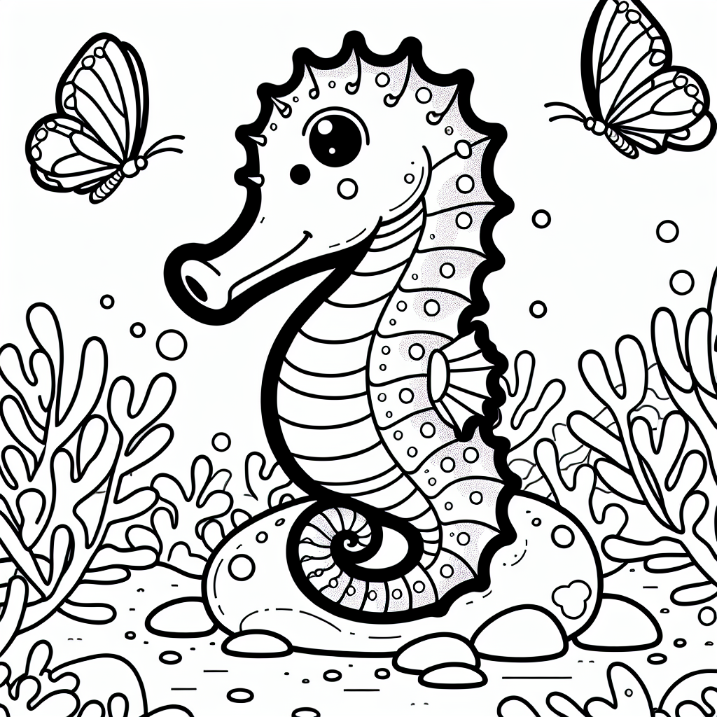 Abenteuerlustiger Flossenfreund - Seepferdchen, Meerestiere, Ausmalbild, Kreativität, Kinderkunst