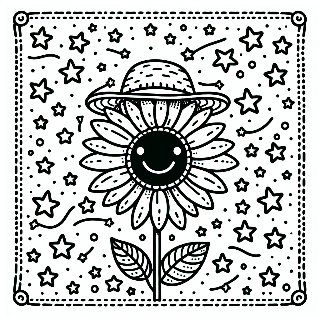 Fröhliche Blütenfee - Tags: #Sonnenblume #Ausmalbild #Kreativität #Farbenfreude #Kinderkunst
