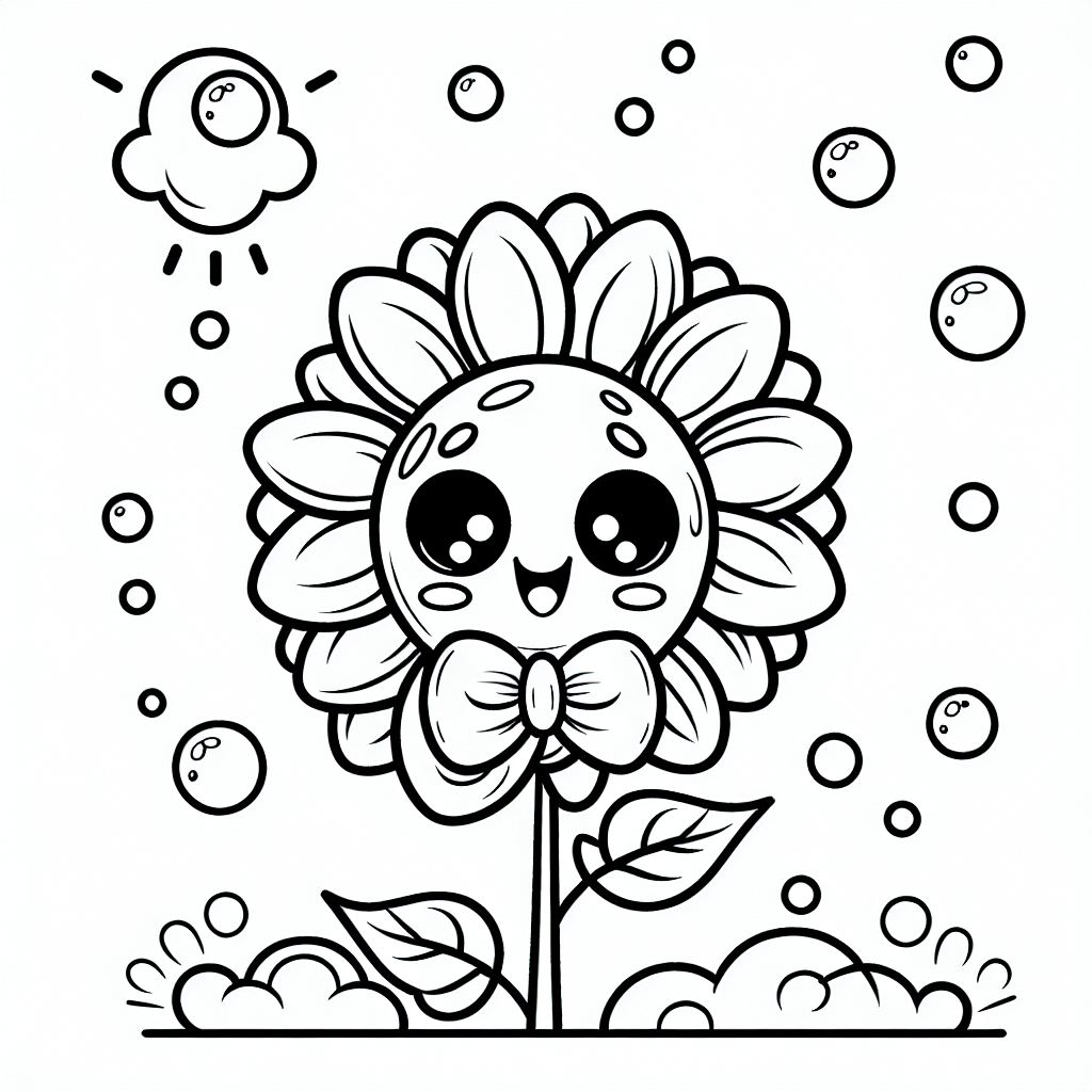 Fröhliche Blasenblume - Sonnenblume, Ausmalbild, Fröhlich, Kinder, Kreativität