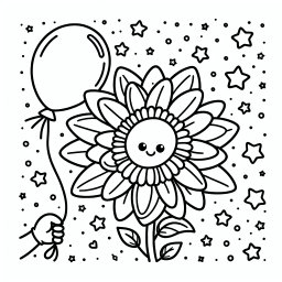 Fröhlicher Blütenballon – #Sonnenblume, #Ausmalbild, #Luftballon, #Farbenfreude, #Träume