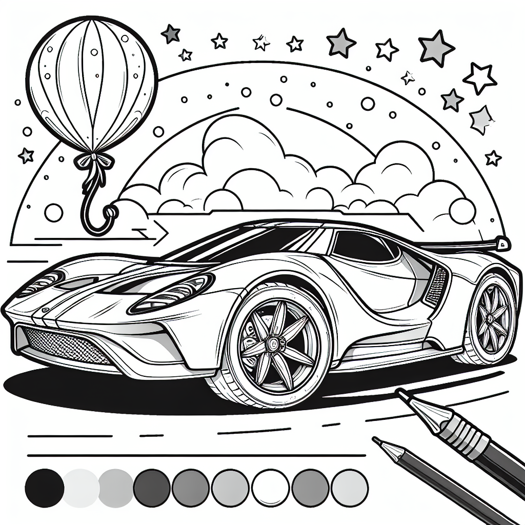 Willkommen zu unserem fröhlichen Ausmalbild, das einen aufgeregten Sportwagen zeigt! Dieser kleine Flitzer hat einen Luftballon dabei und ist umgeben von vielen kleinen Sternen, die nur darauf warten, bunt ausgemalt zu werden. Stell dir vor, der Sportwagen nimmt an einem aufregenden Wettkampf teil und ist auf dem Weg zum Ziel. Vielleicht ist er gerade von einem spannenden Training gekommen und kann es kaum erwarten, mit seinen Freunden im Teamgeist gemeinsam zu feiern!

Beim Ausmalen kannst du deiner Fantasie freien Lauf lassen. Vielleicht hat der Sportwagen eine leuchtend rote Farbe, oder du entscheidest dich für ein strahlendes Gelb, das seine Freude widerspiegelt. Die Sterne um ihn herum könnten in allen Farben des Regenbogens leuchten und der Luftballon könnte der Blickfang des Bildes werden!

Mini-Quiz:
1. Wie viele kleine Sterne kannst du auf dem Bild entdecken?
2. Welche Farbe könnte der Luftballon haben, damit er besonders gut auffällt?
3. Was denkst du, wie fühlt sich der Sportwagen, wenn er beim Wettkampf mitmacht?

Wir sind gespannt auf deine kreativen Ideen und wünschen dir viel Spaß beim Ausmalen!