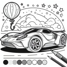 Aufgeregter Flitzer - Tags: Sportwagen, Ausmalbild, Kreativität, Spaß, Kinder
