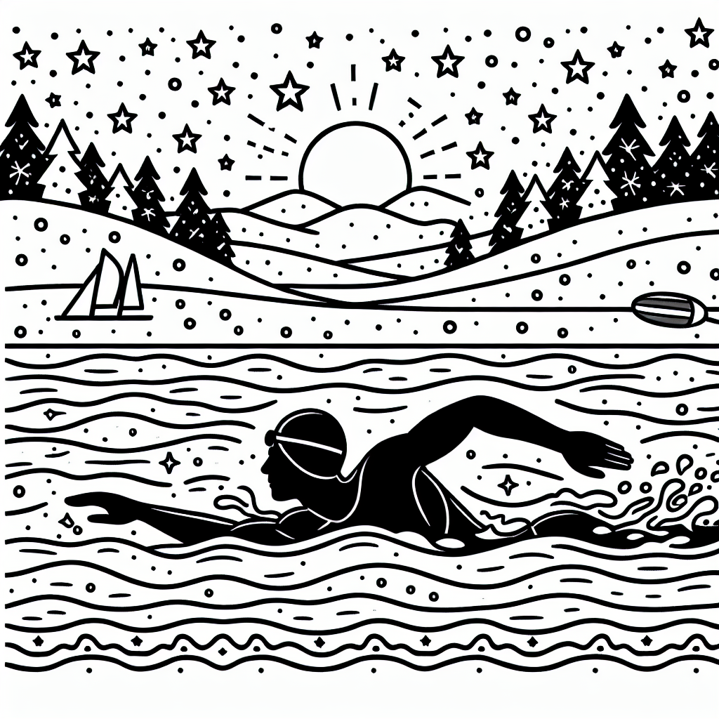 Fröhlicher Sport im Winter - Sport, Schwimmen, Hügel, Wintermorgen, Spaß beim Training