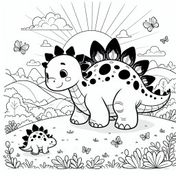 Tanzender Stegosaurus im Frühlingslicht - Dinosaurierabenteuer, Frühlingstanz, Farbenfroher Morgen, Dino-Freunde, Ausmalspaß