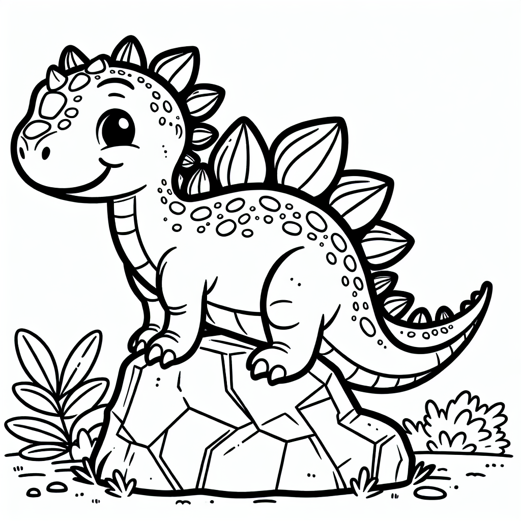 Verschmitzter Felsprofi - Dinosaurier, Stegosaurus, Kreativität, Ausmalbild, Urzeit