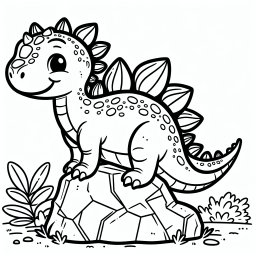 Verschmitzter Felsprofi - Dinosaurier, Stegosaurus, Kreativität, Ausmalbild, Urzeit