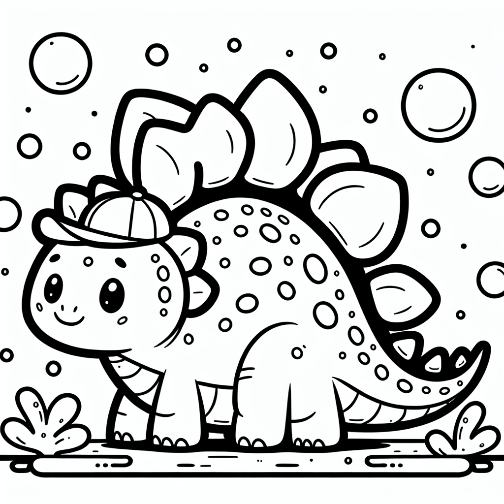 Fröhlicher Blasensaurier - Tags: Stegosaurus, Ausmalbild, Urzeit, Dinosaurier, Kreativität